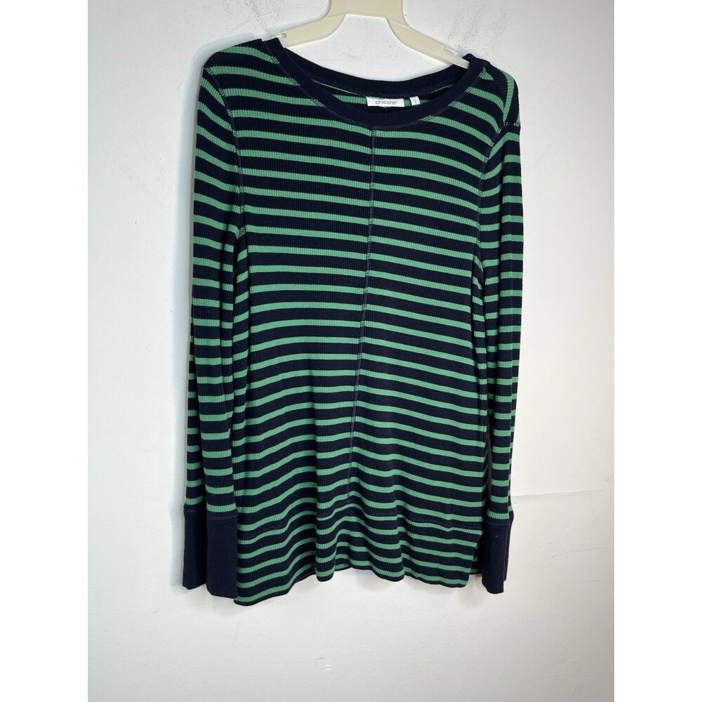 Chico's y2k Stripes Green  sz 1 M Top Blouse (15